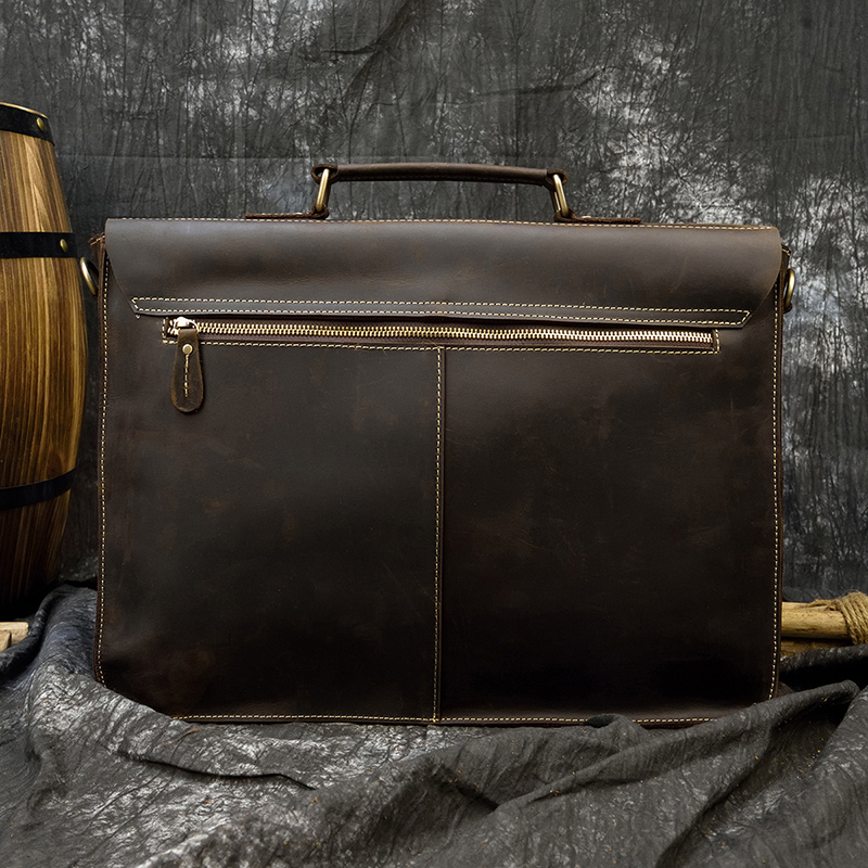 Retro Crazy Horse Maleta De Couro Genuíno, Bolsa De Negócios, Couro Sacos Do Mensageiro Do Escritório, Saco De Negócios Masculino, 16in