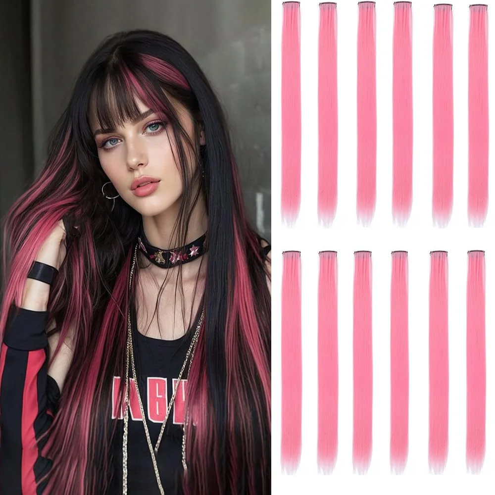 Extensiones de cabello estilo Clip de 18 colores, extensiones de cabello de Color de 22 pulgadas, peluca sintética larga y recta de alto brillo para niños y mujeres