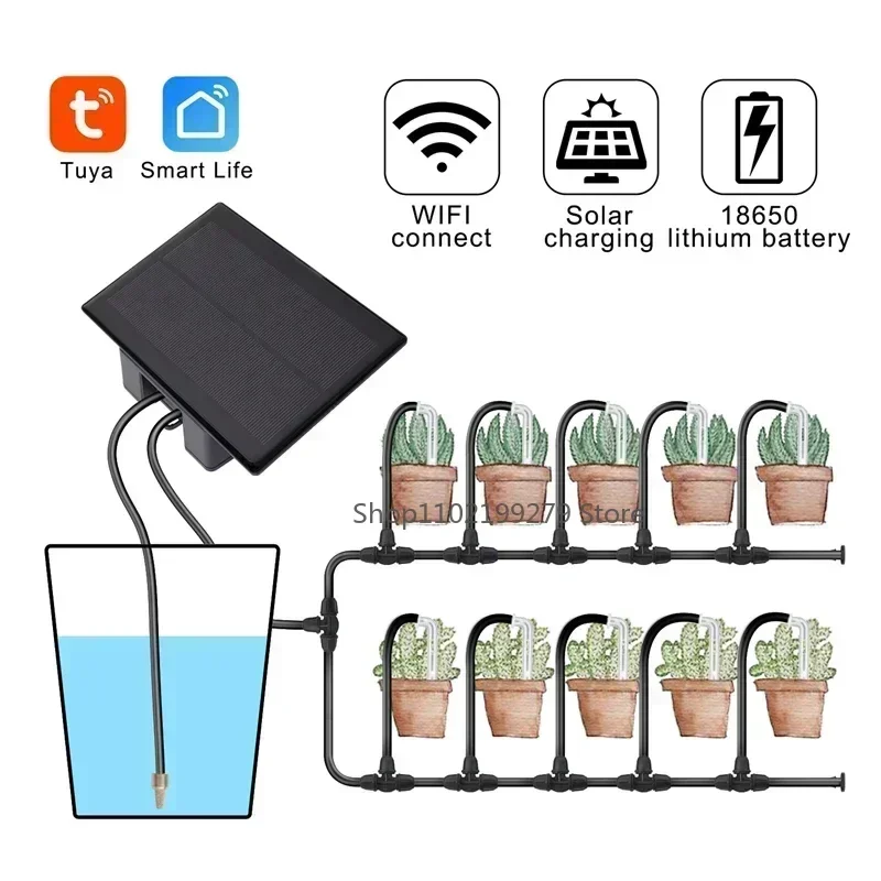Tuya Wifi Solar Power Timer Pumpe Automatische Tropf Bewässerung Kit Garten APP Fernbedienung Bewässerung System 10/15 Köpfe Kit