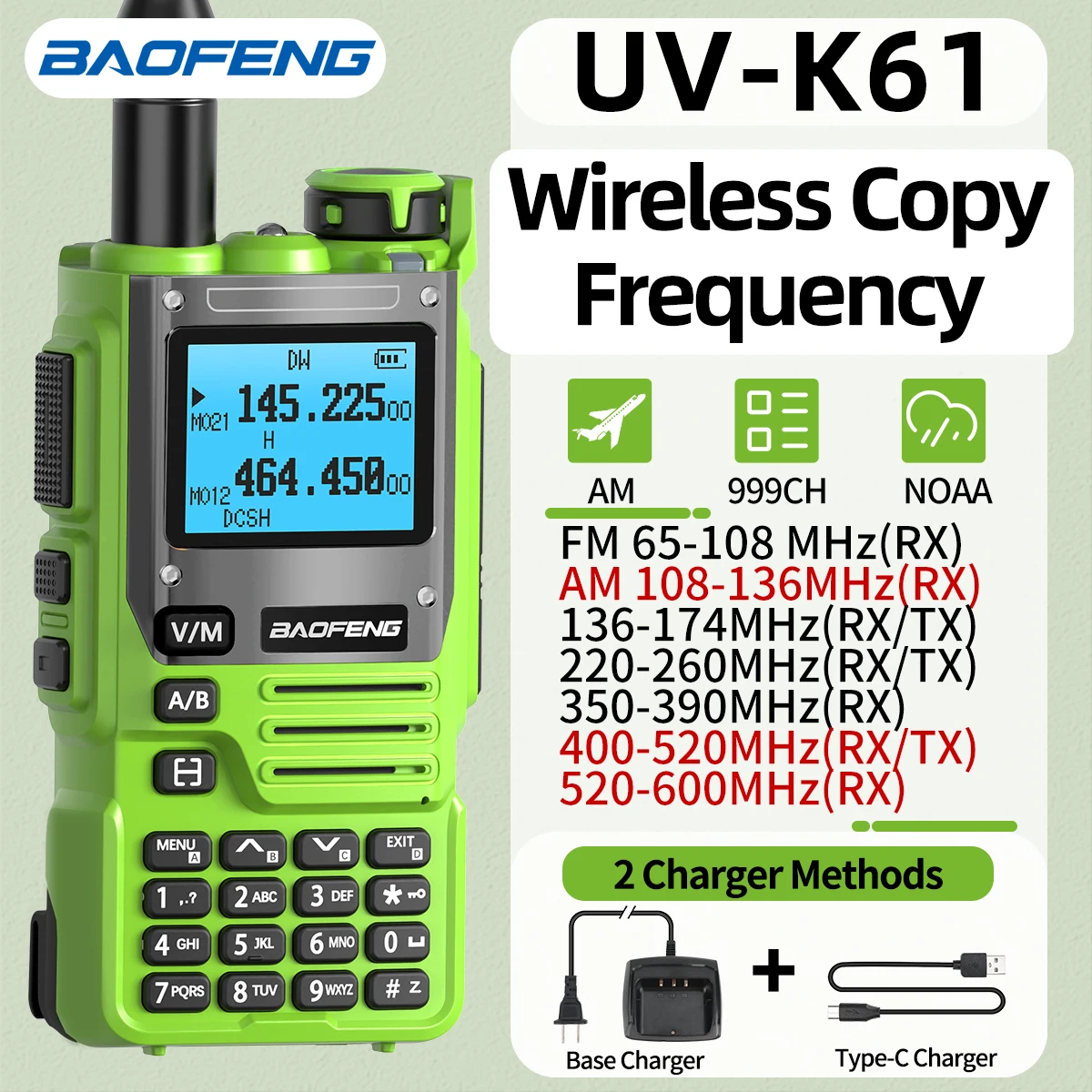 Baofeng UV-K61 Walkie Talkie Long Range Multi Band Wireless Kopierfrequenz AM 999CH Tragbares Zwei-Wege-Amateurfunk für Camping