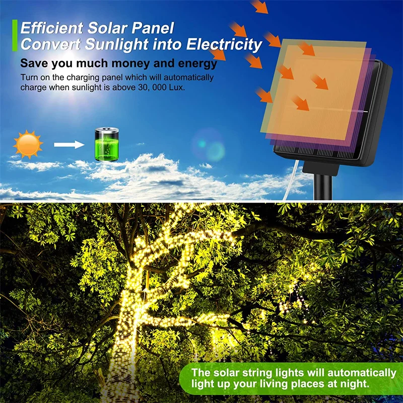 102M/52M/32m/22m/11m/7m Solar LED Licht Outdoor Girlande wasserdichte Girlande Lichterketten Straße Girlande für Hochzeit Party Decor