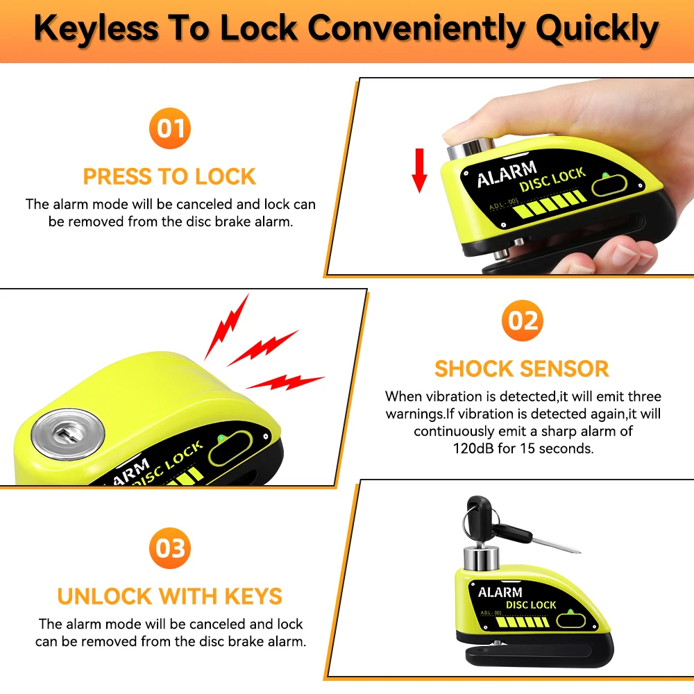 Extractme Motorcycle Alarm Disc Brake Lock 120dB Bicycle Wheel Disk Padlock Security Anti-Theft Lock Scooter Alarma Motocicleta