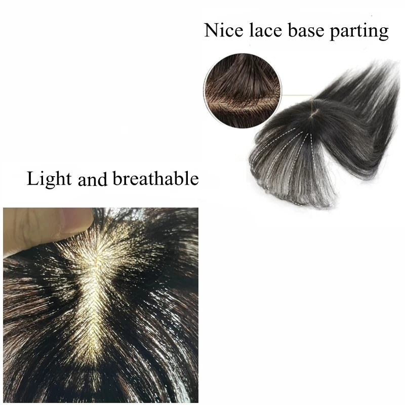 Toppers de cabelo humano de renda slik t-parte para mulheres clip-in topper com franja de ar 3d postiços para mulheres desbaste perda de cabelo