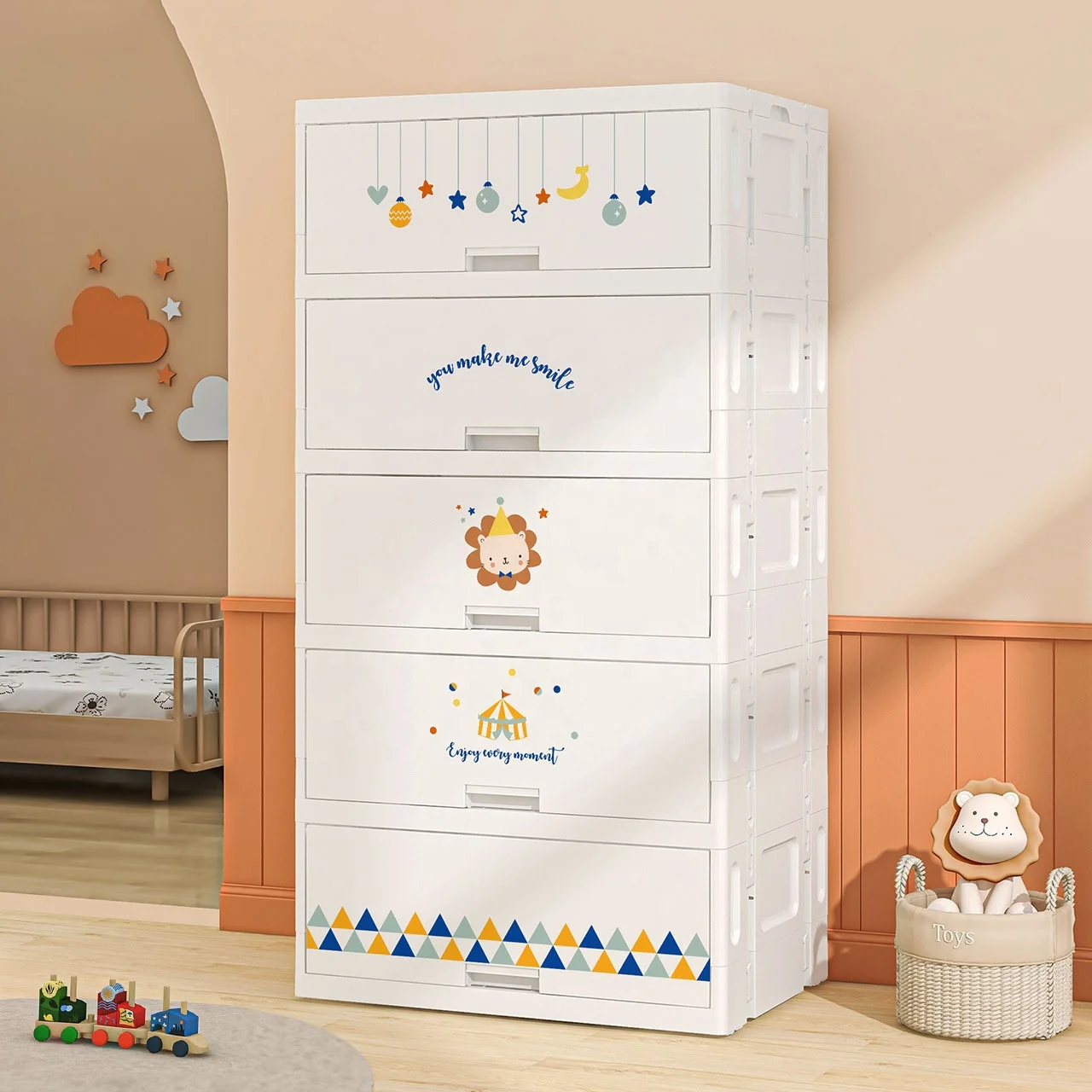 Armário de armazenamento de plástico infantil, instalação gratuita, caixa dobrável de brinquedos, fechaduras para lanches, sala de estar, contra a parede