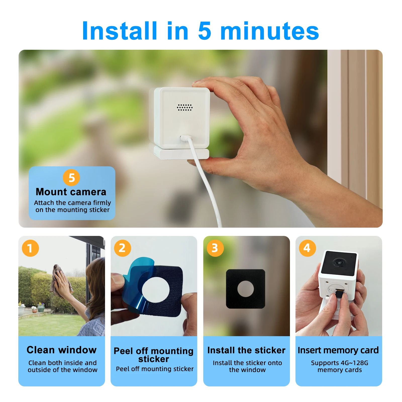 Window Camera Indoor Security 2.4&5Ghz, 110°Wide-angle, With Color Night Vision, Wired 1080p HD Video Camera, 2-Way Audio