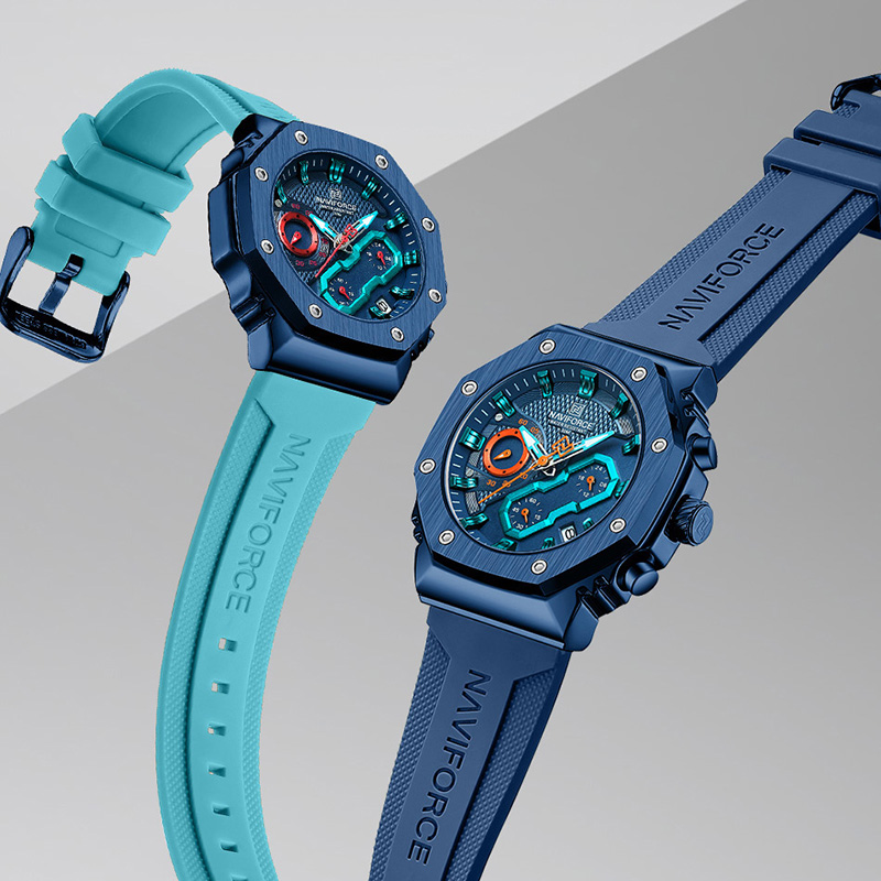 NAVIFORCE ファッションカップル腕時計カジュアルオリジナルスポーツシリコンストラップ腕時計愛好家のための自動日付表示クォーツクロノグラフ