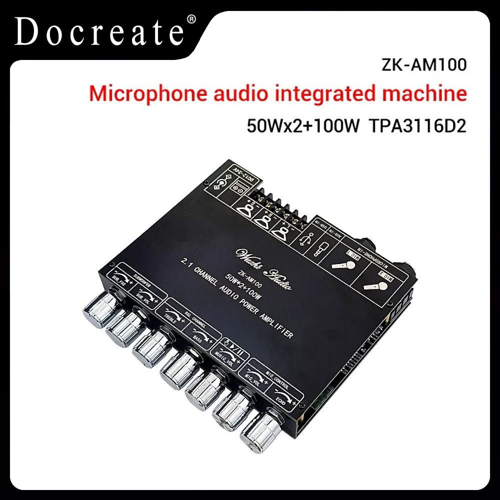 TPA3116D2 Amplificateur stéréo audio numérique Bluetooth 2.1 avec connexion microphone Caisson de basses 50 + 50 + 100 W AMP – ZK-AM100