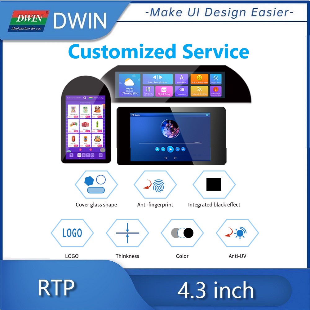 DWIN painel de toque resistivo RTP de 7 polegadas e 4 fios YF07002