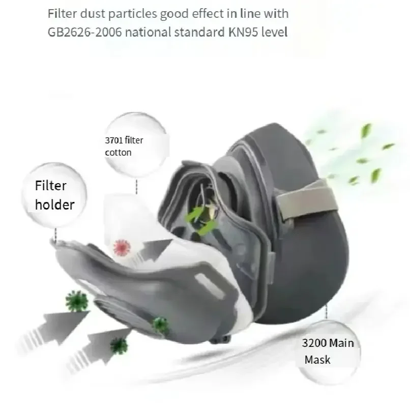 3200 Dustproof Half Mask - Respirator for Spray Paint, Carpentry & Grinding with Filter Accessory for Home Projects