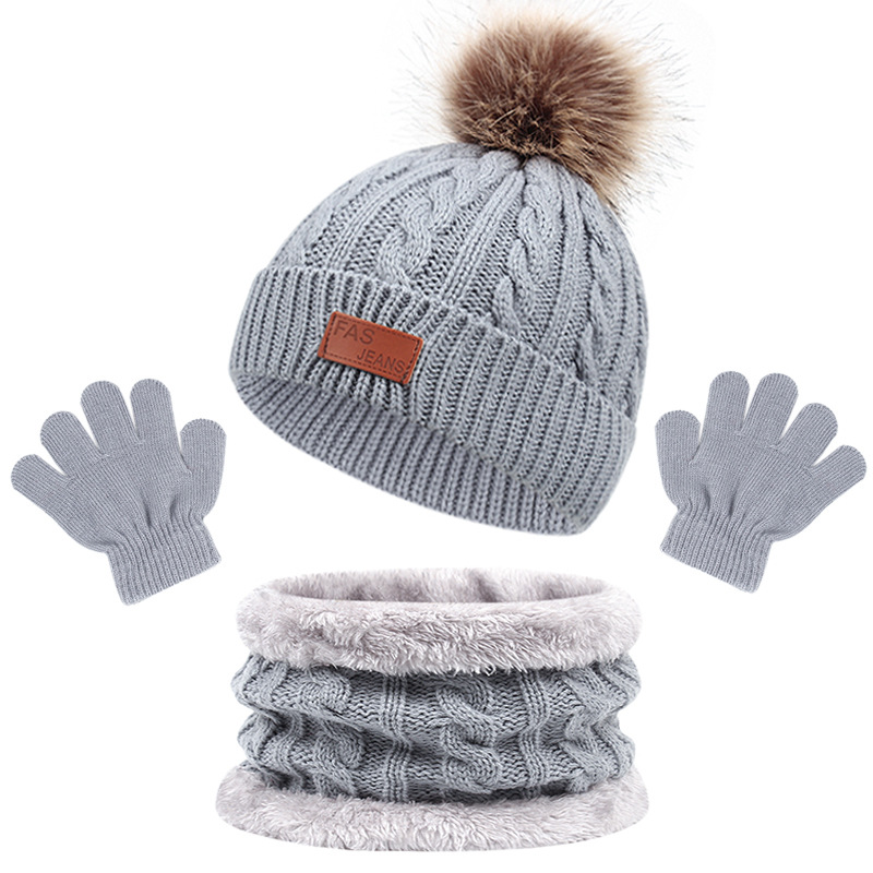 3 Stuks Kinderen Winter Muts Muts Sjaal Handschoenen Set Voor 1 2 3 4 5 Jaar Oude Jongens Meisjes, Gebreide Dikke Warme Fleece Gevoerde Thermische Sets
