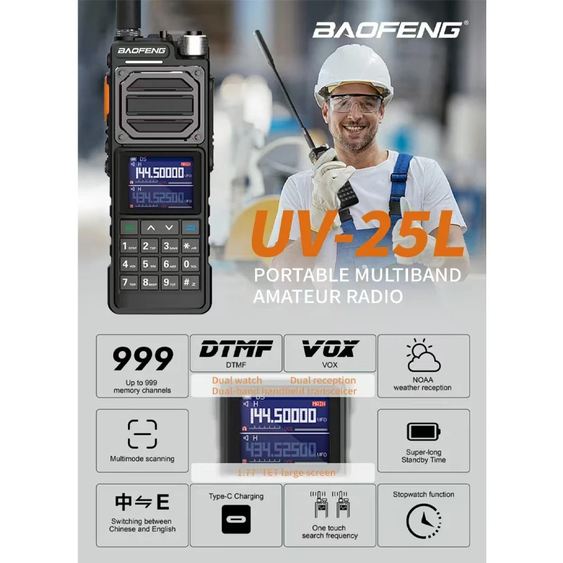Baofeng UV-25 Air Band Walkie Talkie 16 W kabellose Kopierfrequenz NOAA Typ-C Ladegerät AM Long Range Ham Two Way Radio