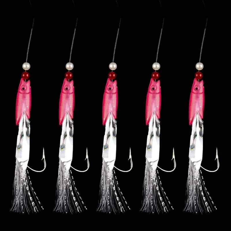 5 Pcs/Set Multi-Color Soft Silverskin Fishing Lure Set Imitation Fish Shrimp Bait with Crystal Barbed Hook for Variety Fish