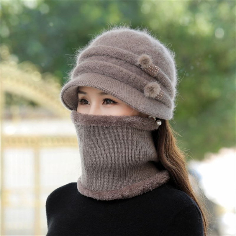 Dames Wintermuts Houden Warme Muts Toe Te Voegen Bont Gevoerde Caps En Sjaal Set Warm Voor Vrouwelijke Casual Konijnenbont Winter Gebreide Muts