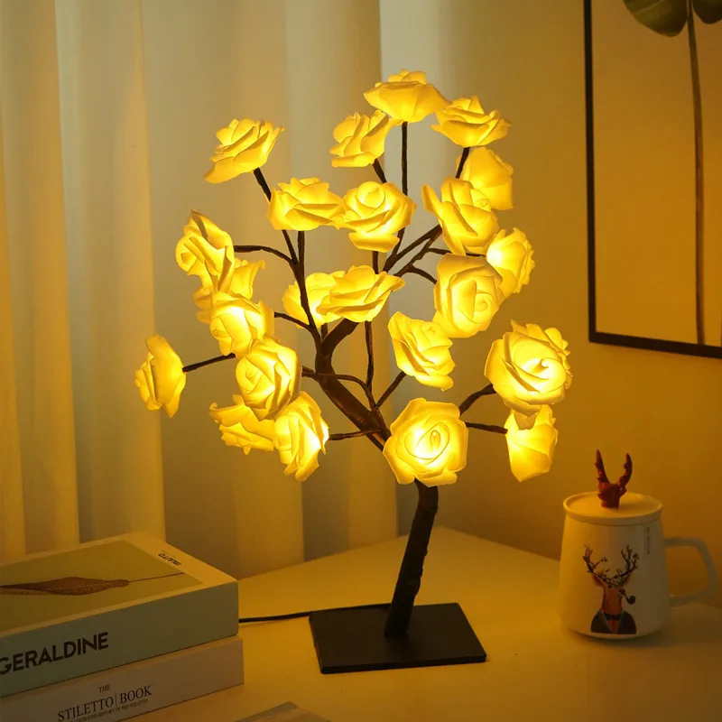 Lampa stołowa 36LED/108LED, sznurek różowego światła, lampki nocne w kształcie drzewa, oświetlenie zasilane przez USB, dla dziewczynki kochanku Party Camping letni wystrój