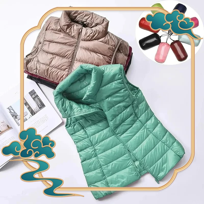 Novo outono inverno feminino ultra leve pato para baixo colete jaqueta feminina 90% pato branco para baixo colete sem mangas casaco de inverno feminino
