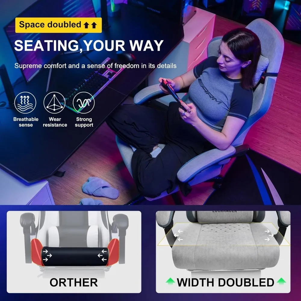 Gaming Chair, Computer Office Chair with Pocket Spring Cushion, Linkage Armrests and Footrest, High Back