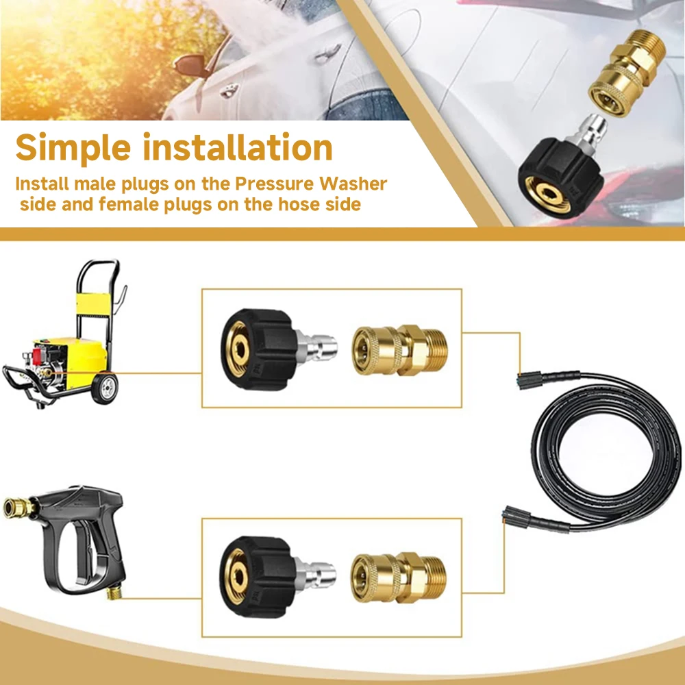 Hogedrukreiniger Quick Connect Fitting M22 14mm tot 1/4 Inch Hogedrukreiniger Slang Pistool Adapter Messing Ring Quick Release Connector