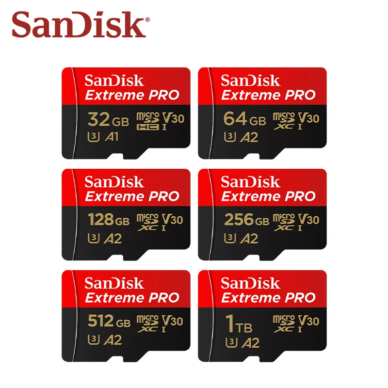 Карта памяти SanDisk Extreme PRO microSDXC UHS-I V30 A2 Micro SD Card 32 ГБ 64 ГБ 128 ГБ 256 ГБ 512 ГБ 1 ТБ До 200 Мбит/с Флэш-карта TF
