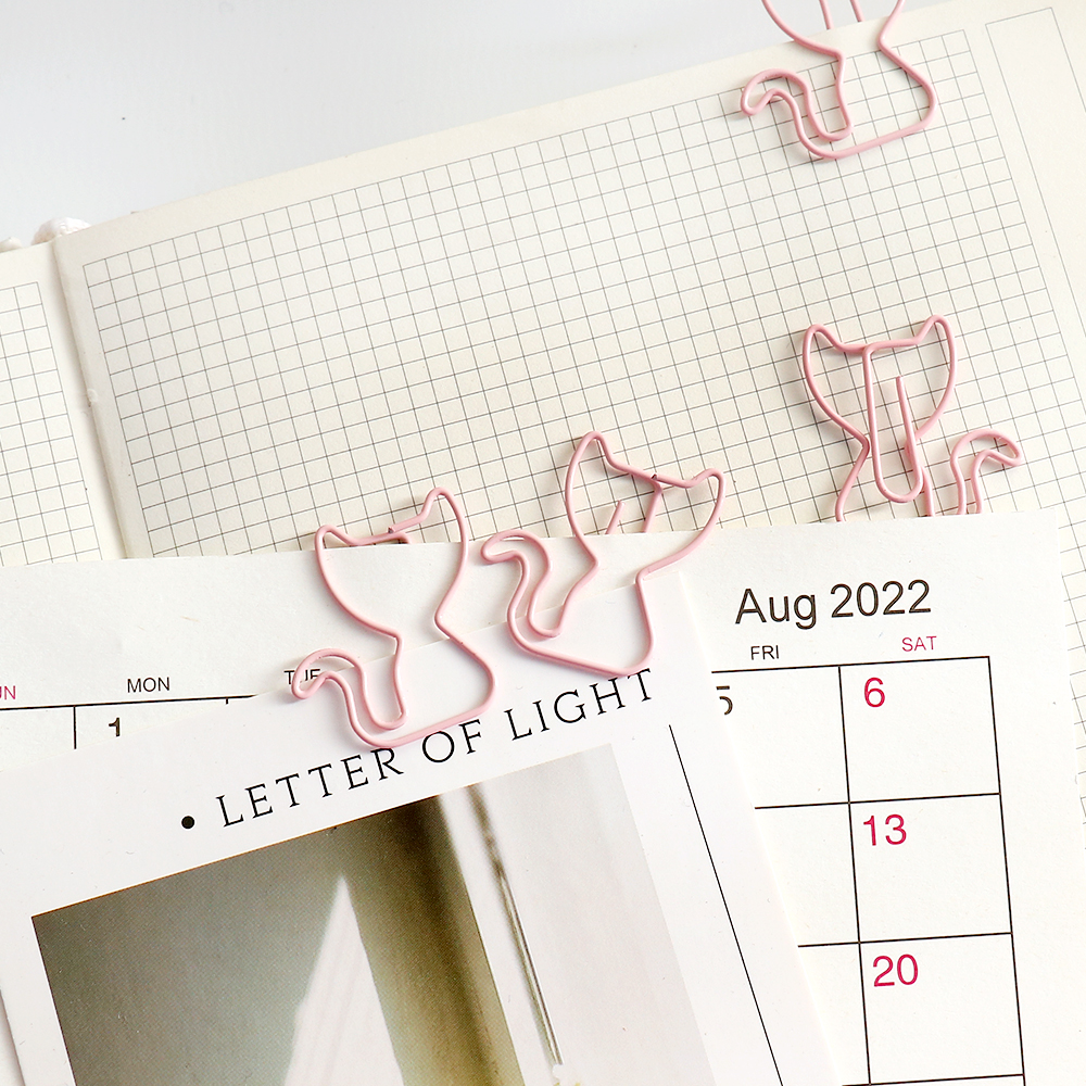 20pcs Creative pink cat Shaped Creative File Clamp Paper Clip Bookmark Holder Paper Decorative Clip for Office School Home