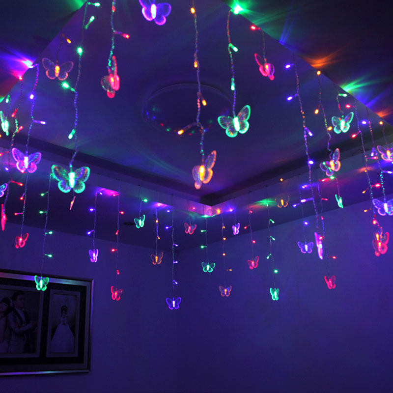 สีชมพูสีม่วง LED Butterfly Garland Fairy ไฟ String สำหรับห้องนั่งเล่นตกแต่งบ้านตกแต่งห้องนอน