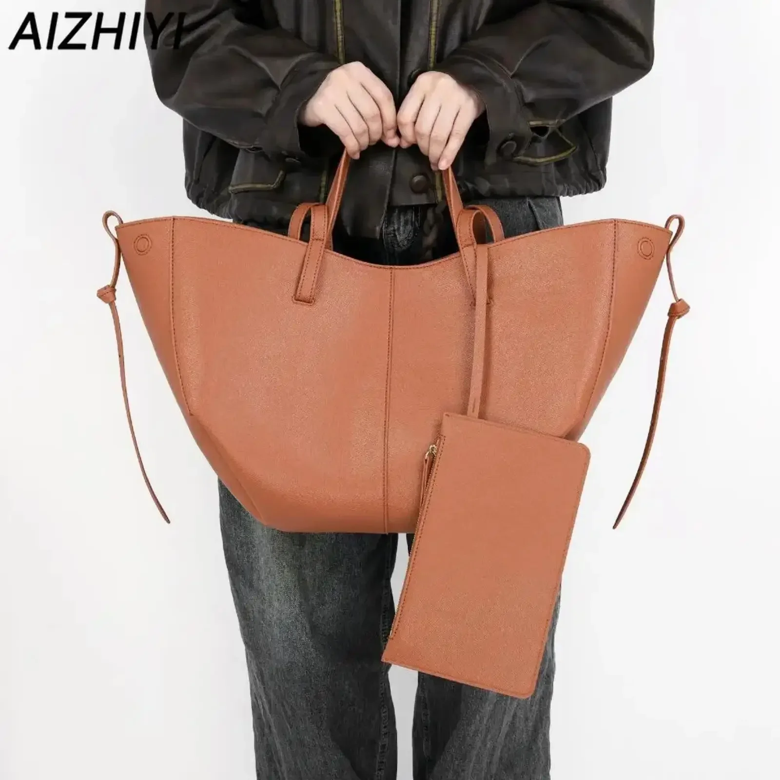 กระเป๋าสตรีกระเป๋าถือแบรนด์ความจุขนาดใหญ่กระเป๋าสะพายหนัง PU ทันสมัยและสะดวกสบายการออกแบบความรู้สึกของความเรียบง่าย