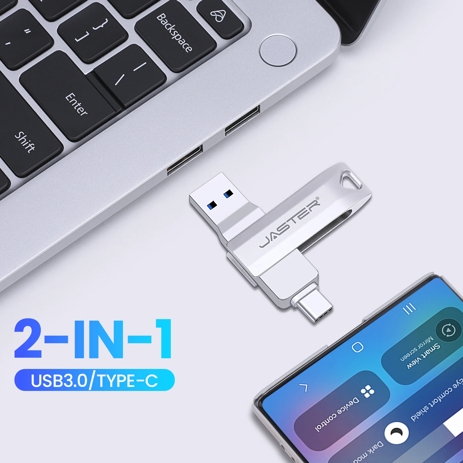 JASTER USB3.0 Type-C 2 IN 1 Pen Drive 256GB Free Key Chain USB 3.0 Flash Drive 128GB Business Memory Stick 64GB Metal USB Stick