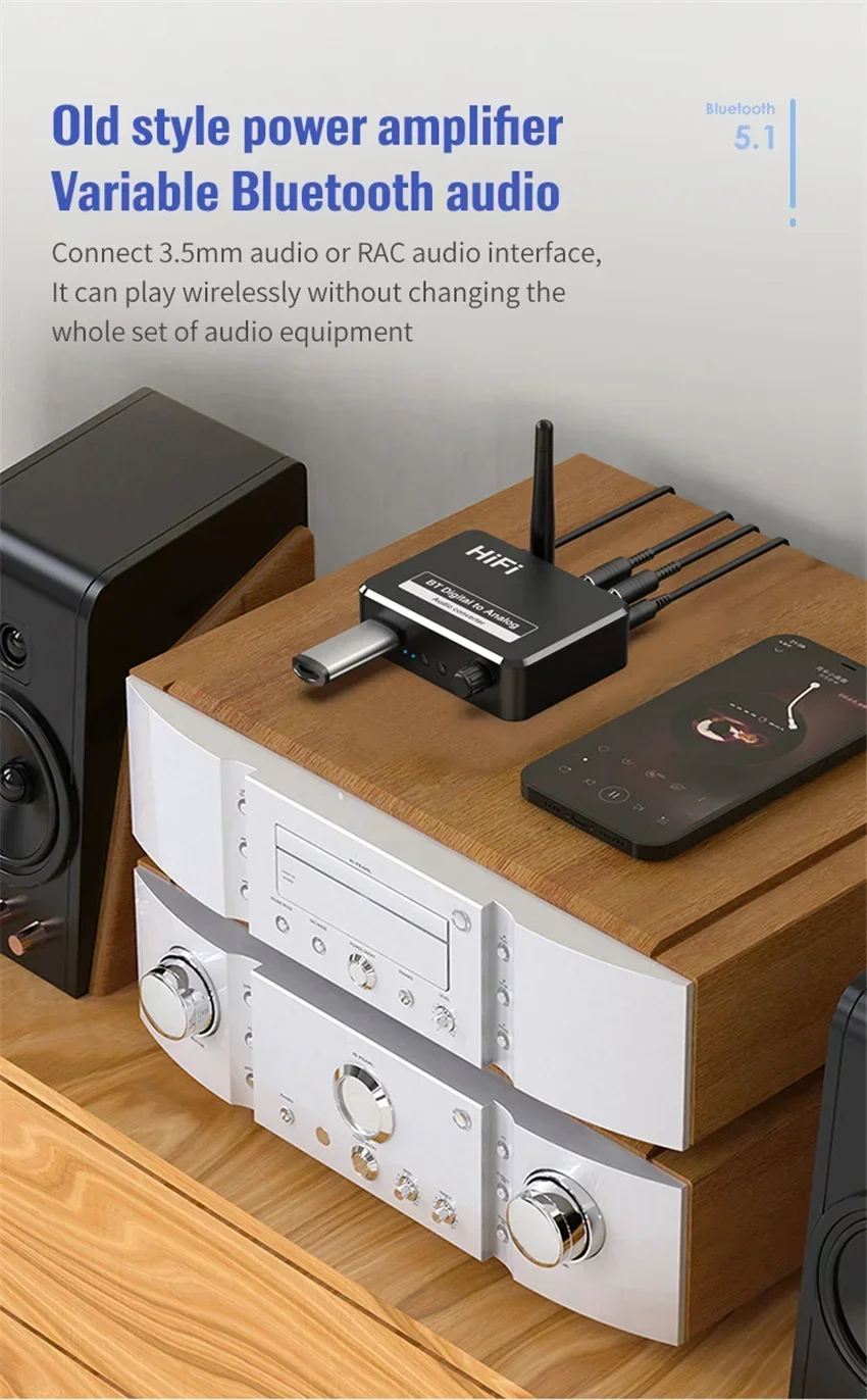 Digital zu Analog Audio DAC Konverter Adapter Digital SPDIF Optical Toslink zu 3,5mm 3,5 AUX Jack RCA L/R Bluetooth 5,0 Empfänger