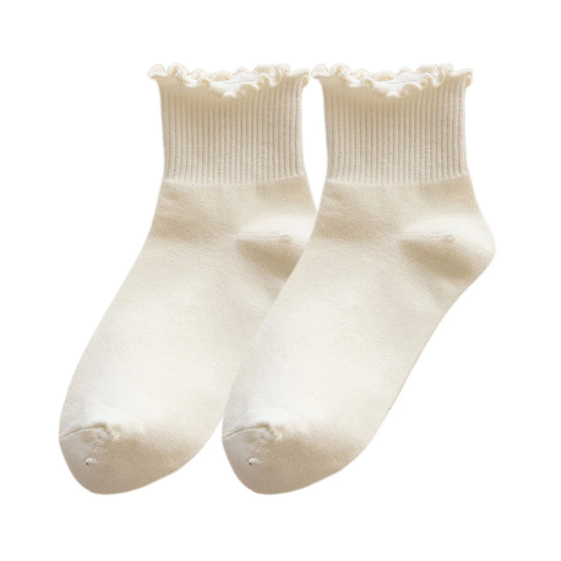 3 par/lote calcetines lindos para mujeres nuevo estilo japonés calcetines cortos transpirables para niñas calcetines sólidos Kawaii calcetines con volantes Casual