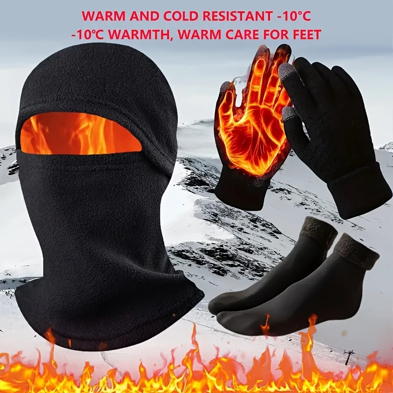 3 unids/set de conjunto de ciclismo al aire libre cálido de invierno, sombrero Unisex, bufanda, guantes, conjunto combinado de accesorios deportivos para clima frío