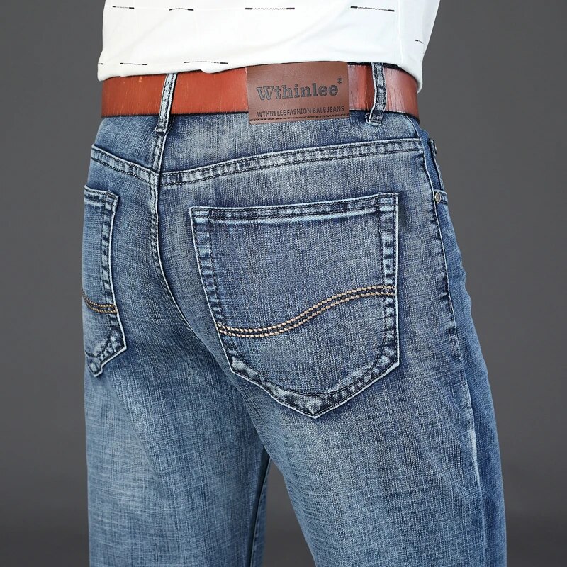 Wthinlee, nuevos pantalones vaqueros de negocios para hombres, pantalones vaqueros informales rectos elásticos a la moda, pantalones vaqueros clásicos azules y negros para trabajo, ropa de marca masculina