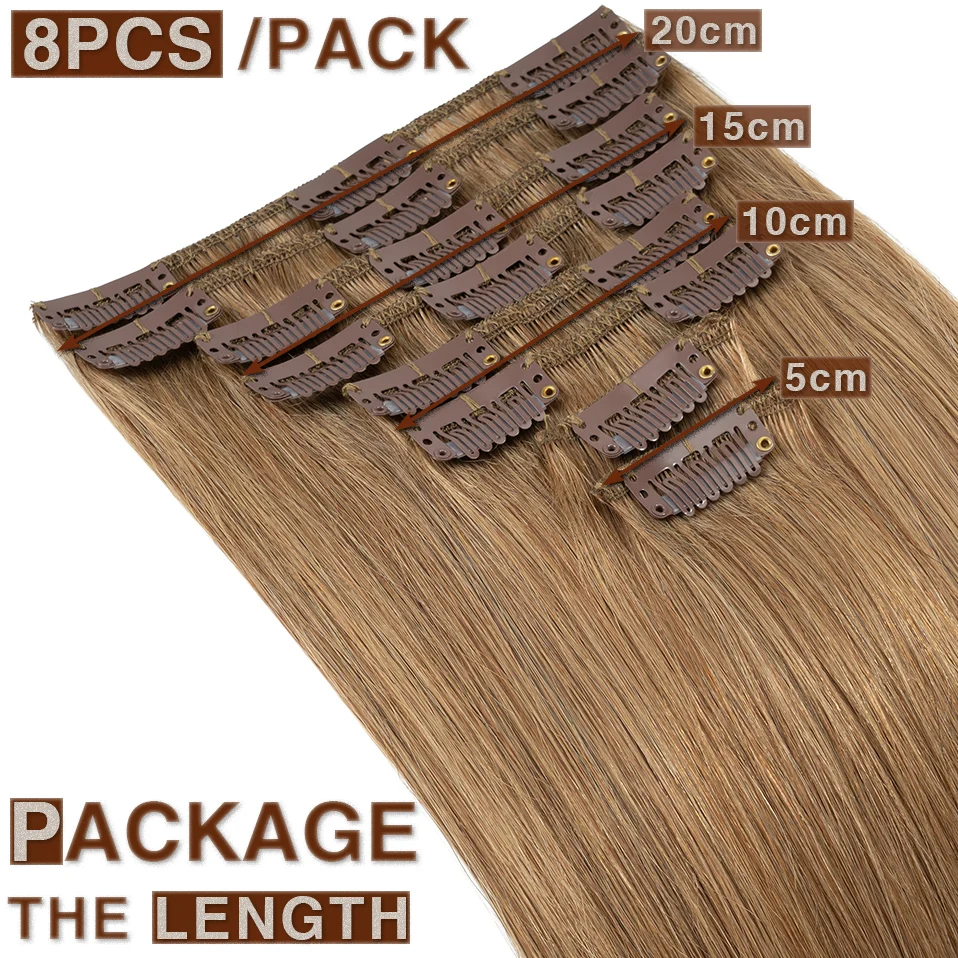 S-noilite ナチュラルヘアエクステンション 50-80 グラム人毛薄いストレートヘアピース 8 "-24" 8 ピース/セット全頭クリップナチュラルヘアクリップ