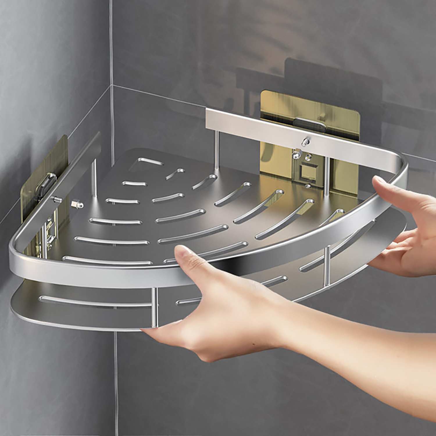 Hochwertige rechteckige Wand halterung Bad ablage Handtuch halter Wand dusche Shampoo Rack Bohrer frei Rack Stativ