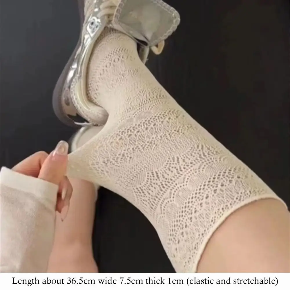 Calcetines de malla ahuecados de Lolita para mujer, medias transparentes de encaje fino, calcetines de seda Retro con flores