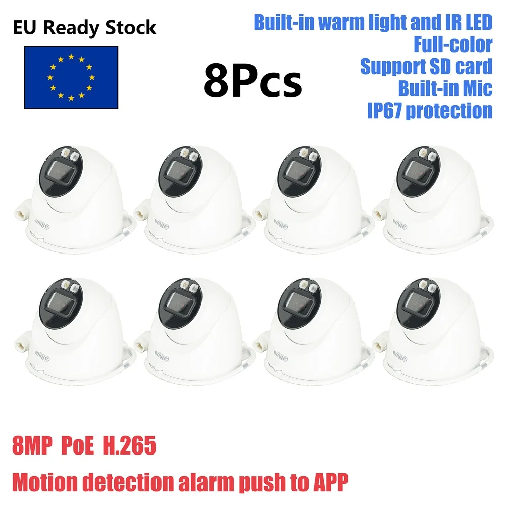 8x HDW2849T-S-IL Dahua 8MP Smart Dual Light Augapfel-WizSense-IP-Kamera mit fester Brennweite, integriertes warmes Licht und IR-LED-Mikrofon