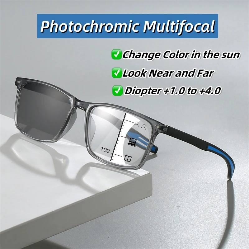 Gafas de lectura multifocales fotocromáticas progresivas 3 en 1 gafas de sol bifocales para exteriores TR90 gafas deportivas antiazules cerca de lejos