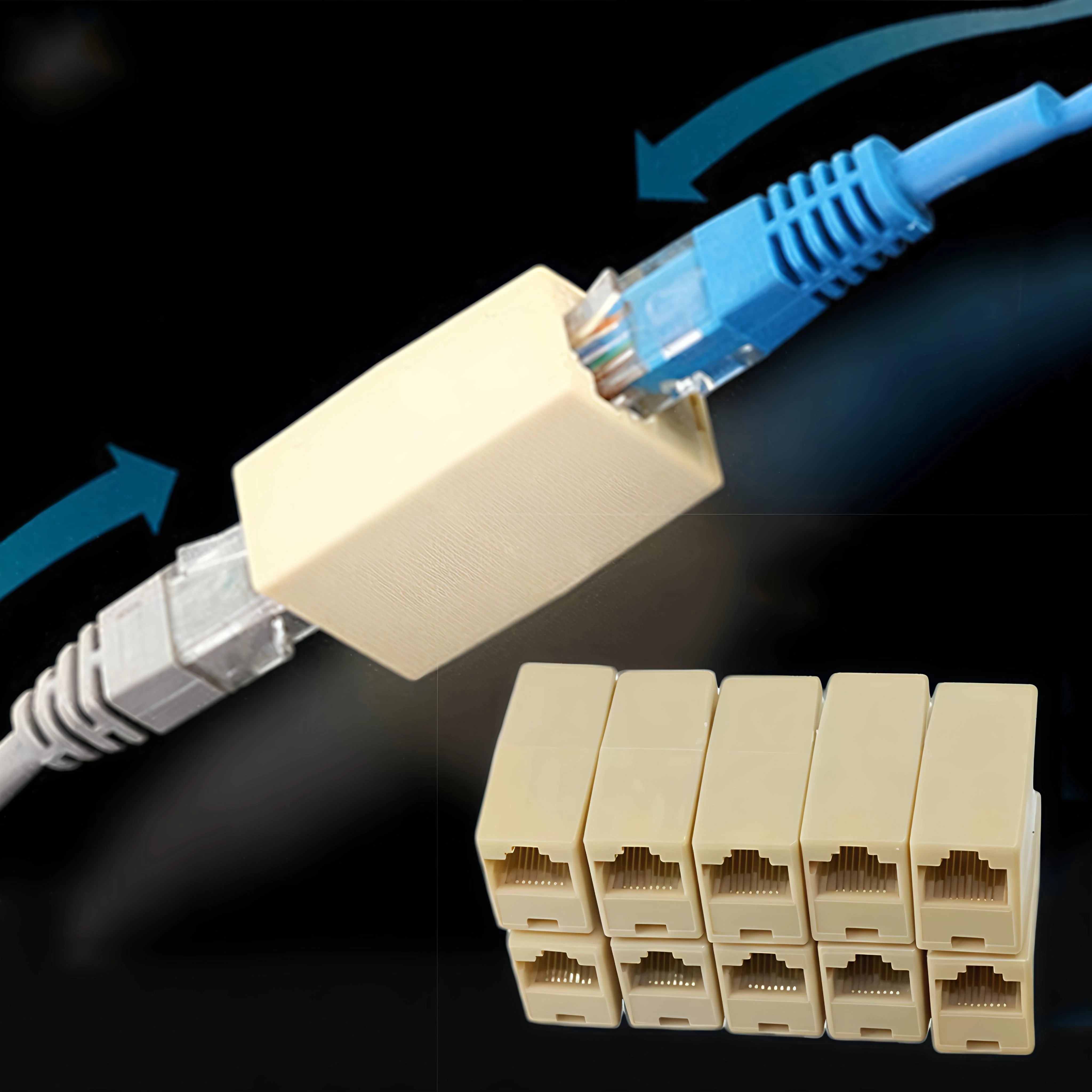 10 Stuks Netwerk Ethernet Dual Rechte Kop Lan Kabel Joiner Koppeling RJ45 KAT 5 5E 6 6a Extender Plug netwerkkabel Connector