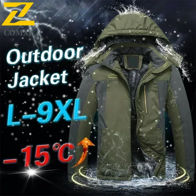 Jaqueta de inverno masculina de lã grossa à prova d'água, jaqueta corta-vento masculina, parka verde do exército, casacos de chuva plus size 9xl