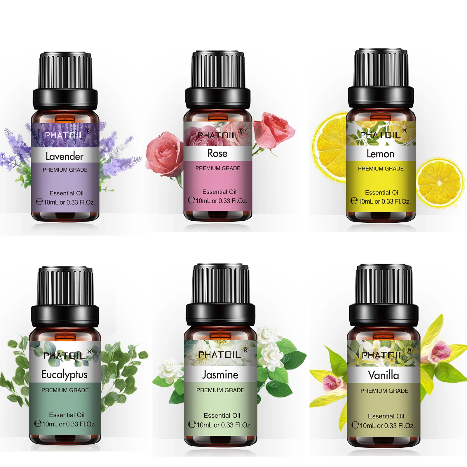 Óleos essenciais de rosa naturais puros, 10ml, para difusor, umidificador, aromaterapia, jasmim, baunilha, óleo de aroma para velas, fabricação de sabão