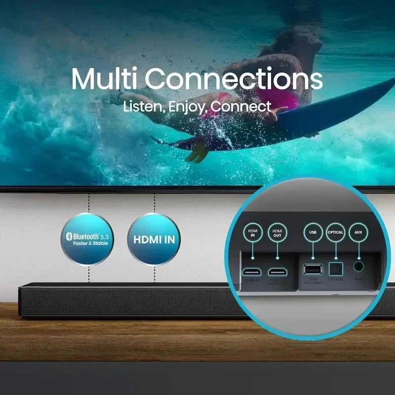 AX5125H 5.1.2Ch Sound Bar with Wireless Subwoofer, 500W, Dolby Atmos, Bluetooth 5.3, EzPlay, 4K HDMI Pass Through