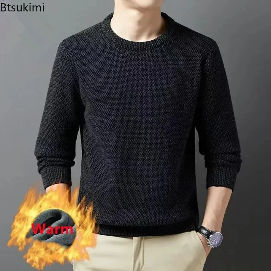2025 männer Dicke Warme Pullover Herbst Winter Rundhals Casual Pullover Pullover Tops Solide Plüsch Verdickt Pullover Männer Kleidung