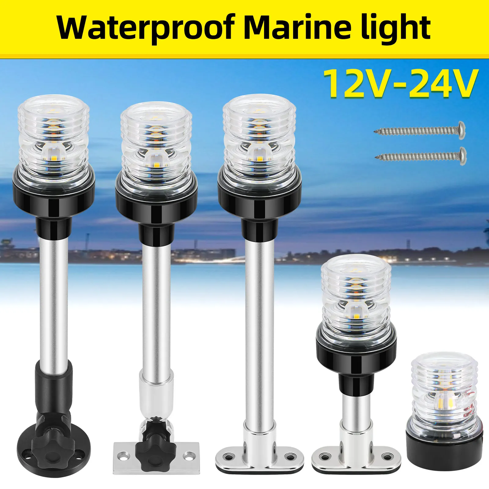 Dobrável para baixo led barco luz de navegação 360 graus 6/12/22 polegada vela sinal luz âncora para iate barco marinho 12v 24v