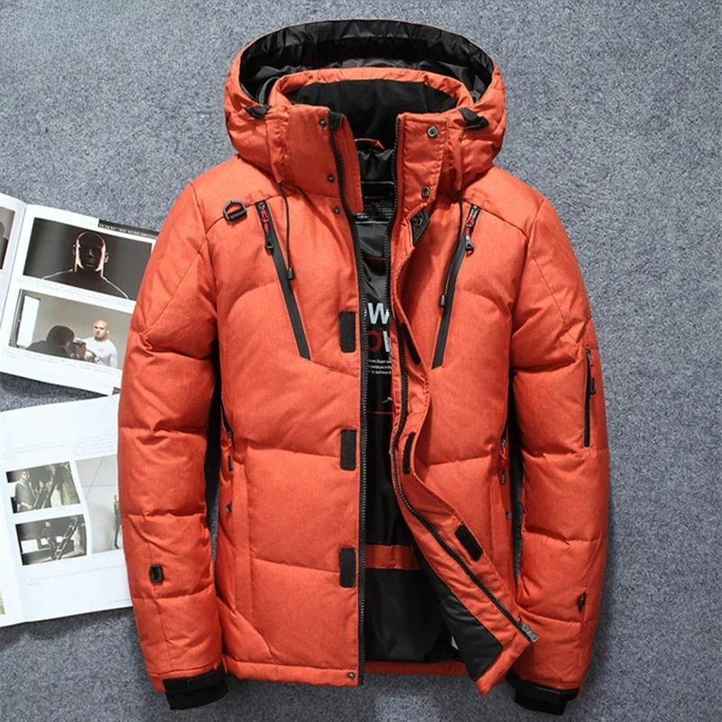 Winter Herren Daunen jacke neue feste weiße Ente Daunen verdickte Outdoor-Schnee isolierung Kapuzen mantel Herren Baumwolle gepolsterte Kleidung