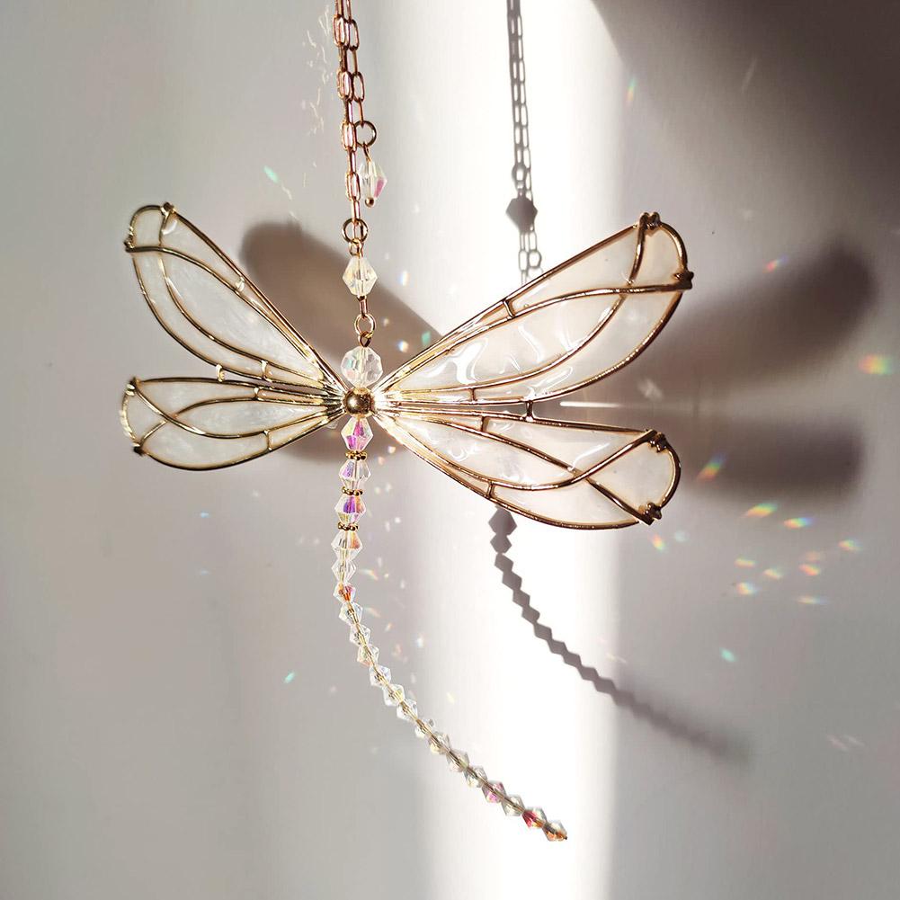 Creative Metal Wing Dragonfly Crystal Suncatcher Garden Wind Chimes Butterfly Home Decor Window Car Ornaments