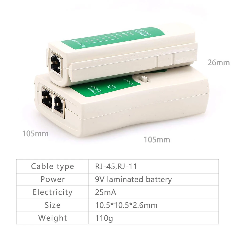 AMPCOM เครื่องทดสอบสายเคเบิลเครือข่าย RJ45 Ethernet เครื่องทดสอบสายเคเบิล Lan เครื่องมือทดสอบสําหรับ Cat5 Cat6 CAT7 8P 6P สาย LAN และ RJ11 สายโทรศัพท์