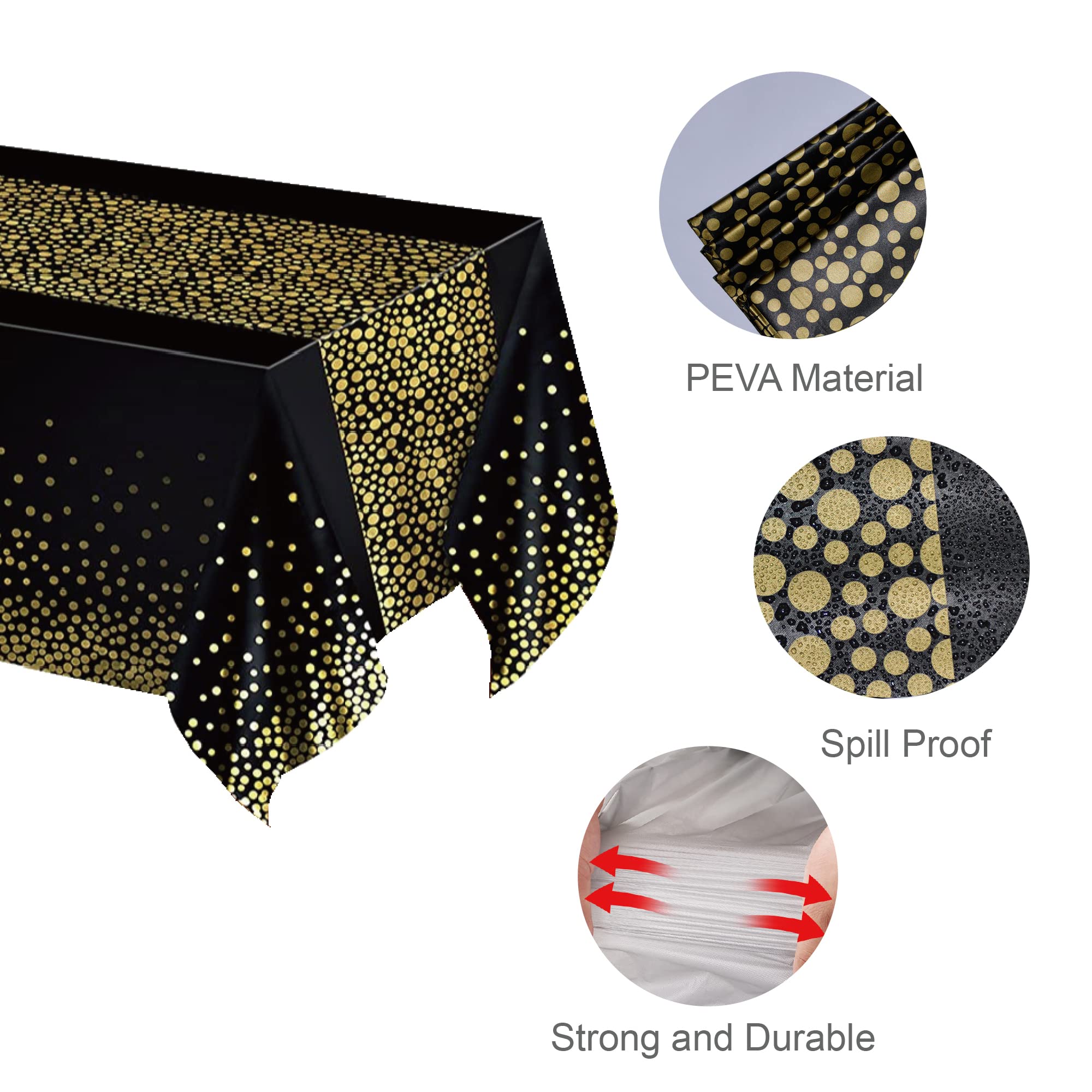 Black Gold Tablecloth 54x108 inch (137x274cm) Party Supplies, Rectangular Black Gold Table Cover for Halloween, Christmas