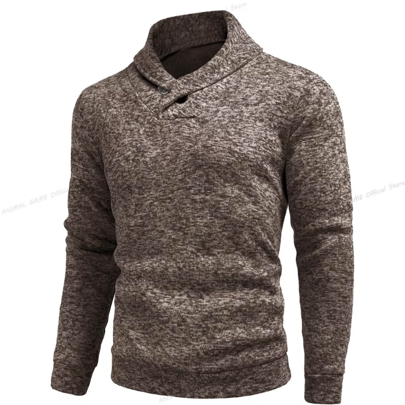 Jesienno-zimowy nowy męski sweter z długim rękawem i wysokim dekoltem Casual Slim Fit Top Mixed Color Elastic Slim Fit Warm Stripe Top