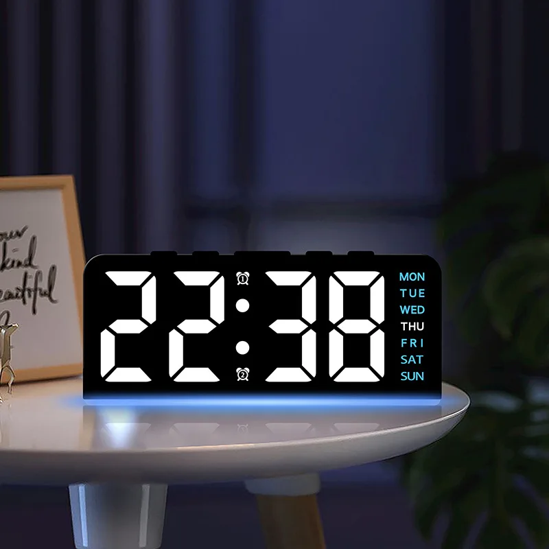 7'' LED Digital Alarm Clock Table Clock Three-Level Adjustable Brightness Dimmer/Dual Alarm/Temp/Date/Night Light for Bedrooms