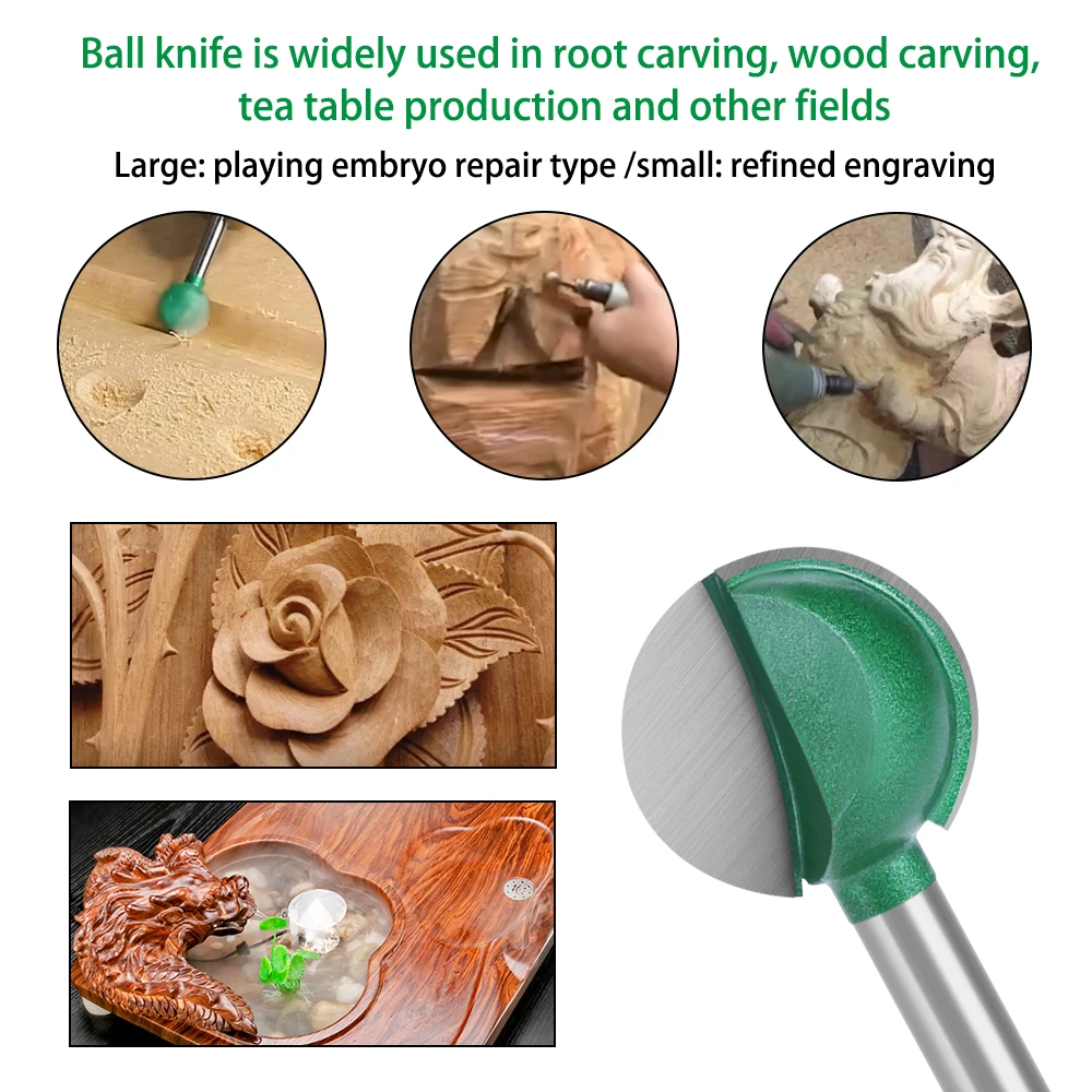 LAVIE 1pc 3mm Or 6mm Shank Ball Nose Round Carving Bit Router Bit For Wood Cove CNC Milling Cutter Radius Core Tungsten Carbide