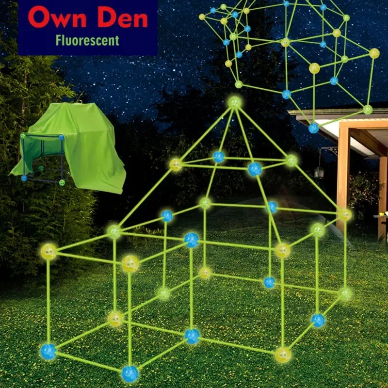 Glow In The Dark Fort Building Play Tent Kit for Kids Creative Set for Indoor & Outdoors Activity STEM Construction Toys Gift