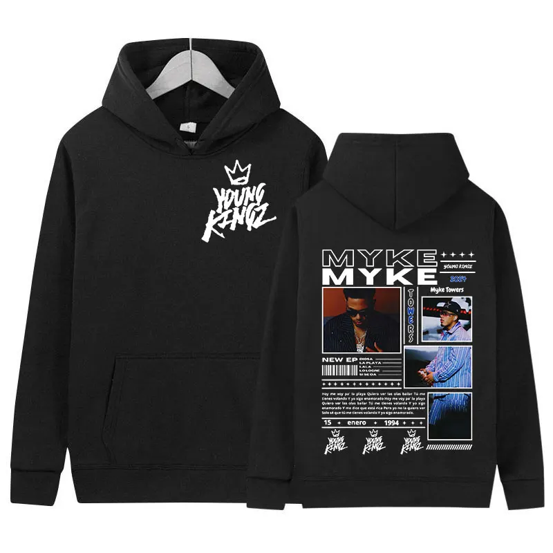 Rapper Myke Towers 앨범 프린트 풀오버 까마귀 남성 여성 레트로 패션 고품질 운동복 힙합 의류 Oversize Hooded